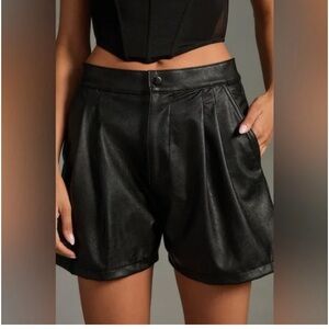 $275 Anthropologie Askk NY black pleather pleated baggy shorts 30 nwt!